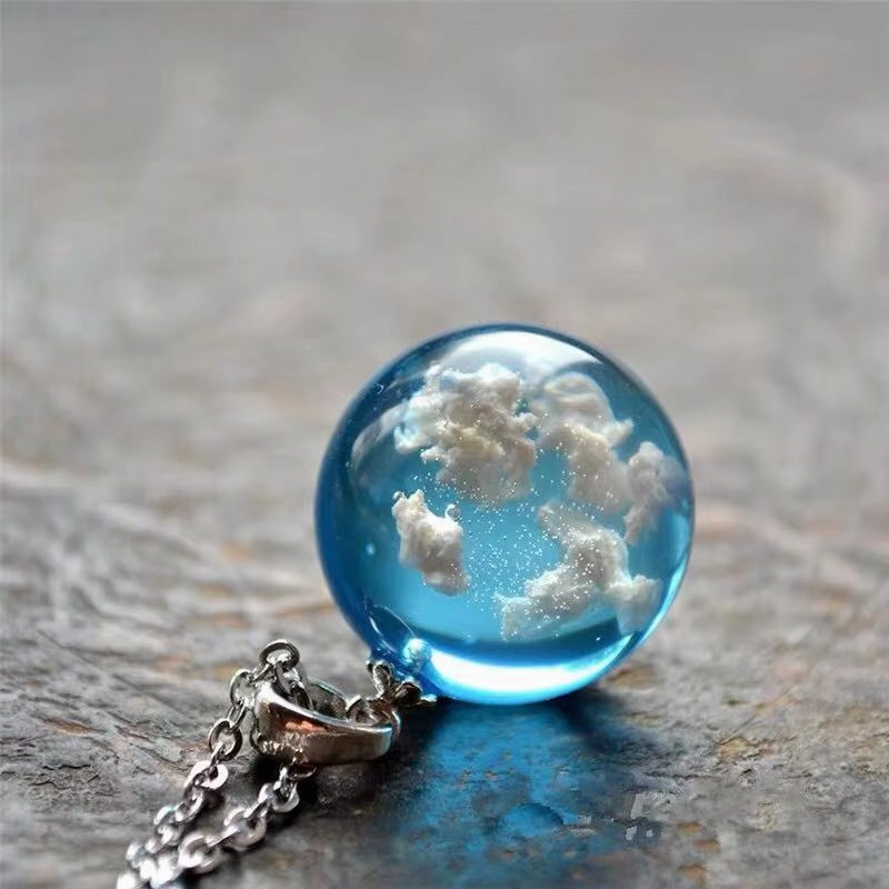 Wholesale Blue Sky and White Clouds Transparent Spherical Resin Pendant Creative Necklace