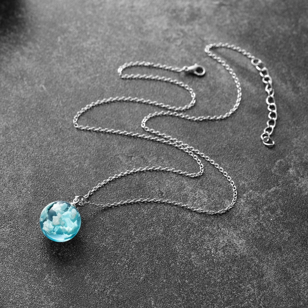 Wholesale Blue Sky and White Clouds Transparent Spherical Resin Pendant Creative Necklace