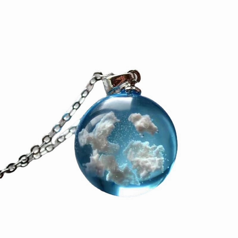 Wholesale Blue Sky and White Clouds Transparent Spherical Resin Pendant Creative Necklace