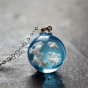 Wholesale Blue Sky and White Clouds Transparent Spherical Resin Pendant Creative Necklace