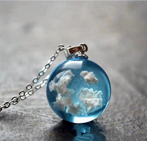 Wholesale Blue Sky and White Clouds Transparent Spherical Resin Pendant Creative Necklace