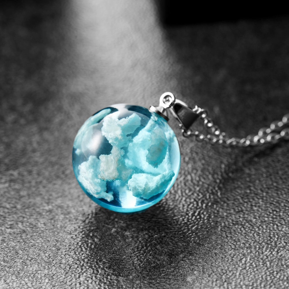 Wholesale Blue Sky and White Clouds Transparent Spherical Resin Pendant Creative Necklace
