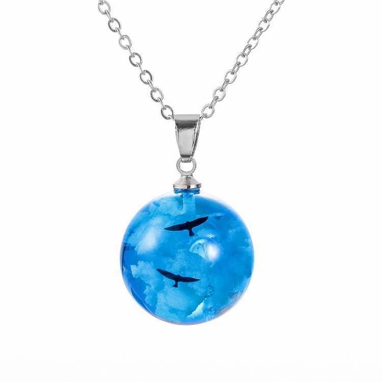 Wholesale Blue Sky and White Clouds Transparent Spherical Resin Pendant Creative Necklace