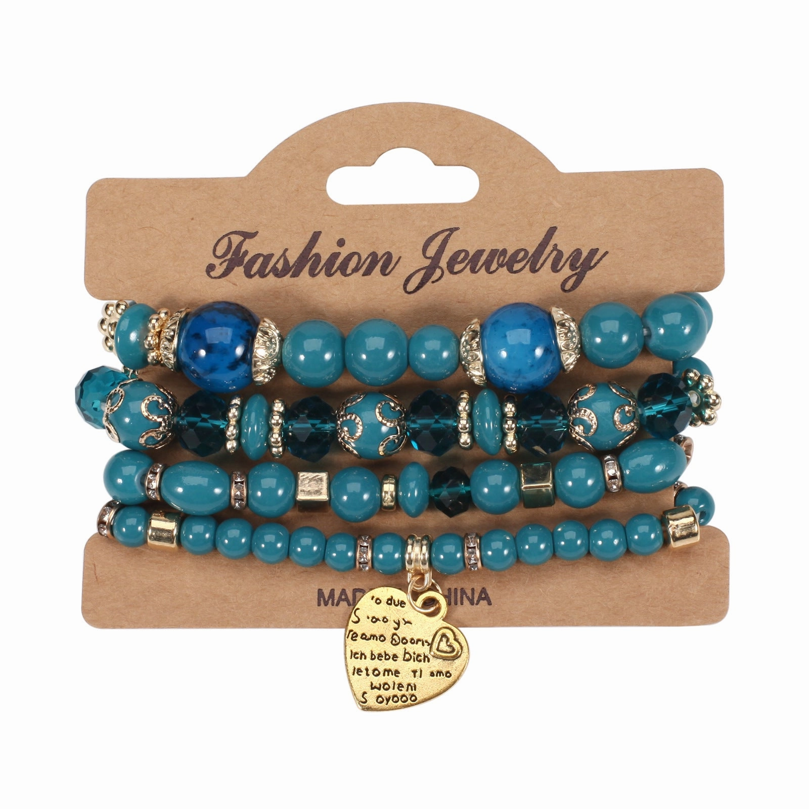 Wholesale Bohemian Beaded Heart Love Diamond Elastic Bracelet
