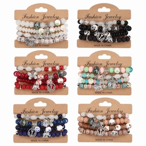 Wholesale Bohemian Butterfly Anchor Elephant Pendant Multi-layer Bracelet