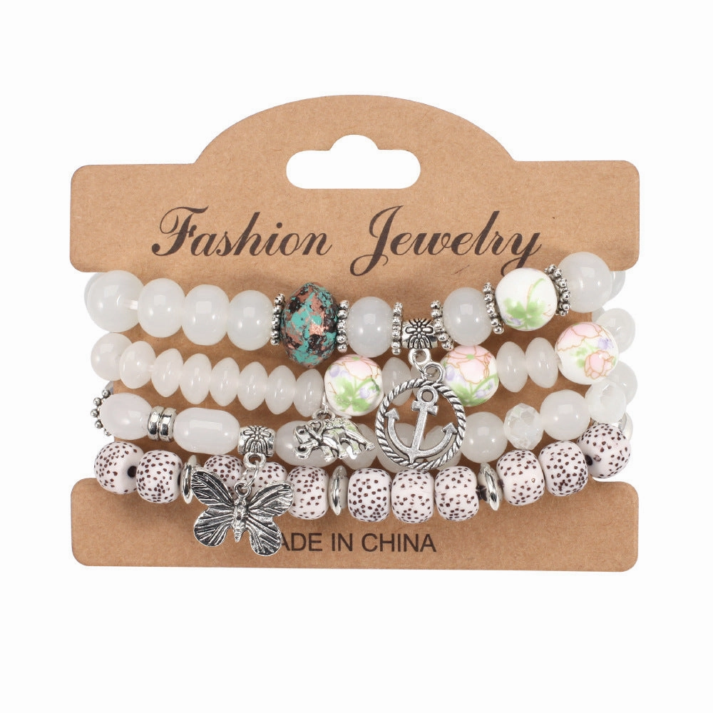 Wholesale Bohemian Butterfly Anchor Elephant Pendant Multi-layer Bracelet