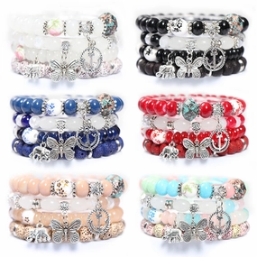 Wholesale Bohemian Butterfly Multilayer Glass Bracelet Set