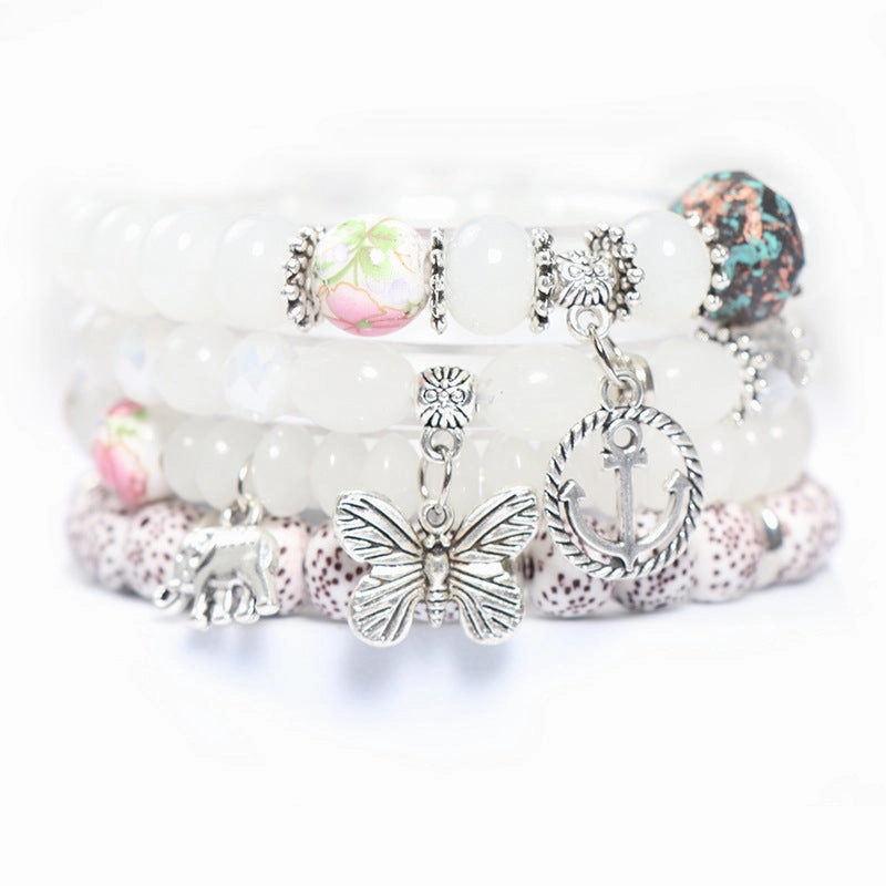 Wholesale Bohemian Butterfly Multilayer Glass Bracelet Set