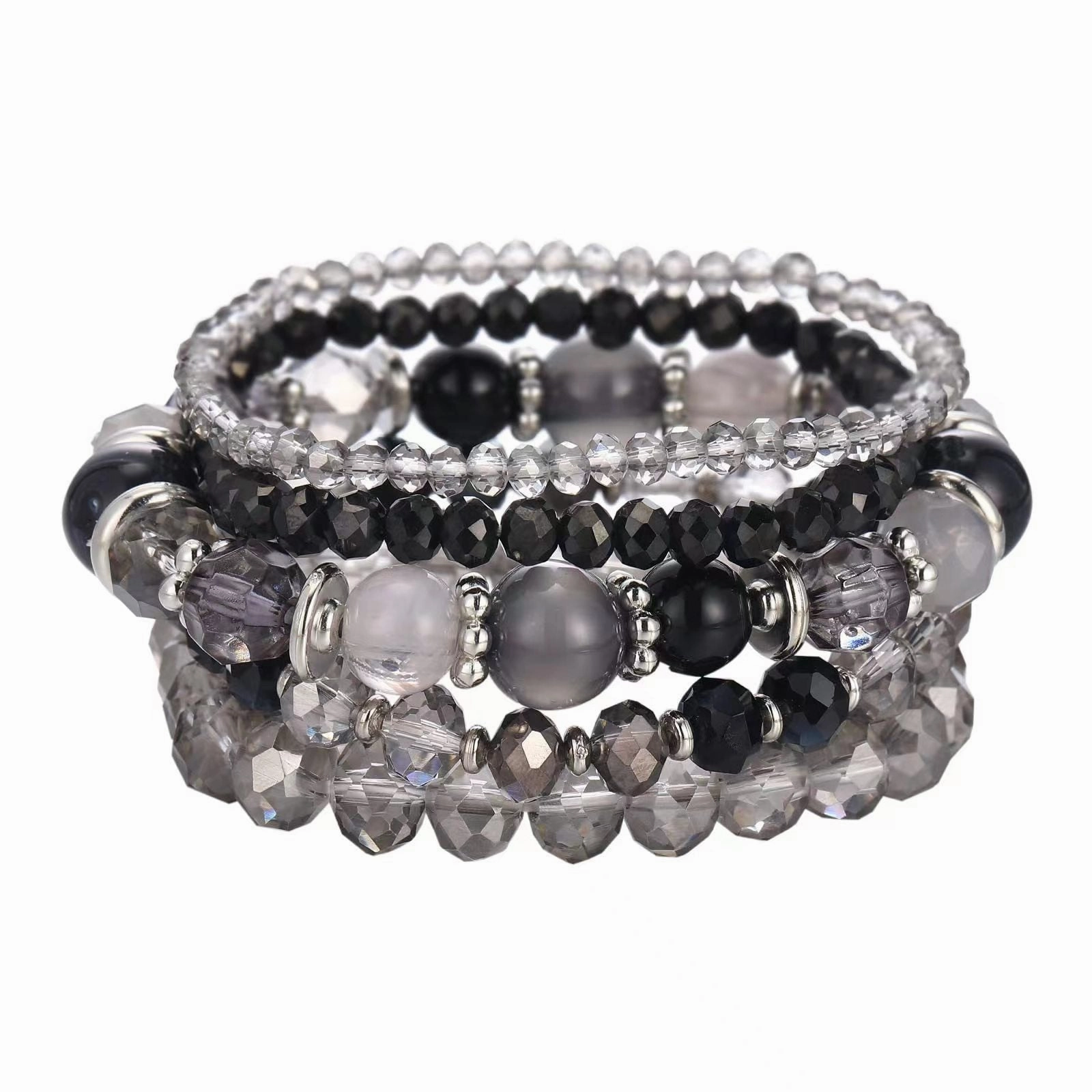 Wholesale Bohemian Colorful Crystal Multi-layered Beaded Elastic Bracelet