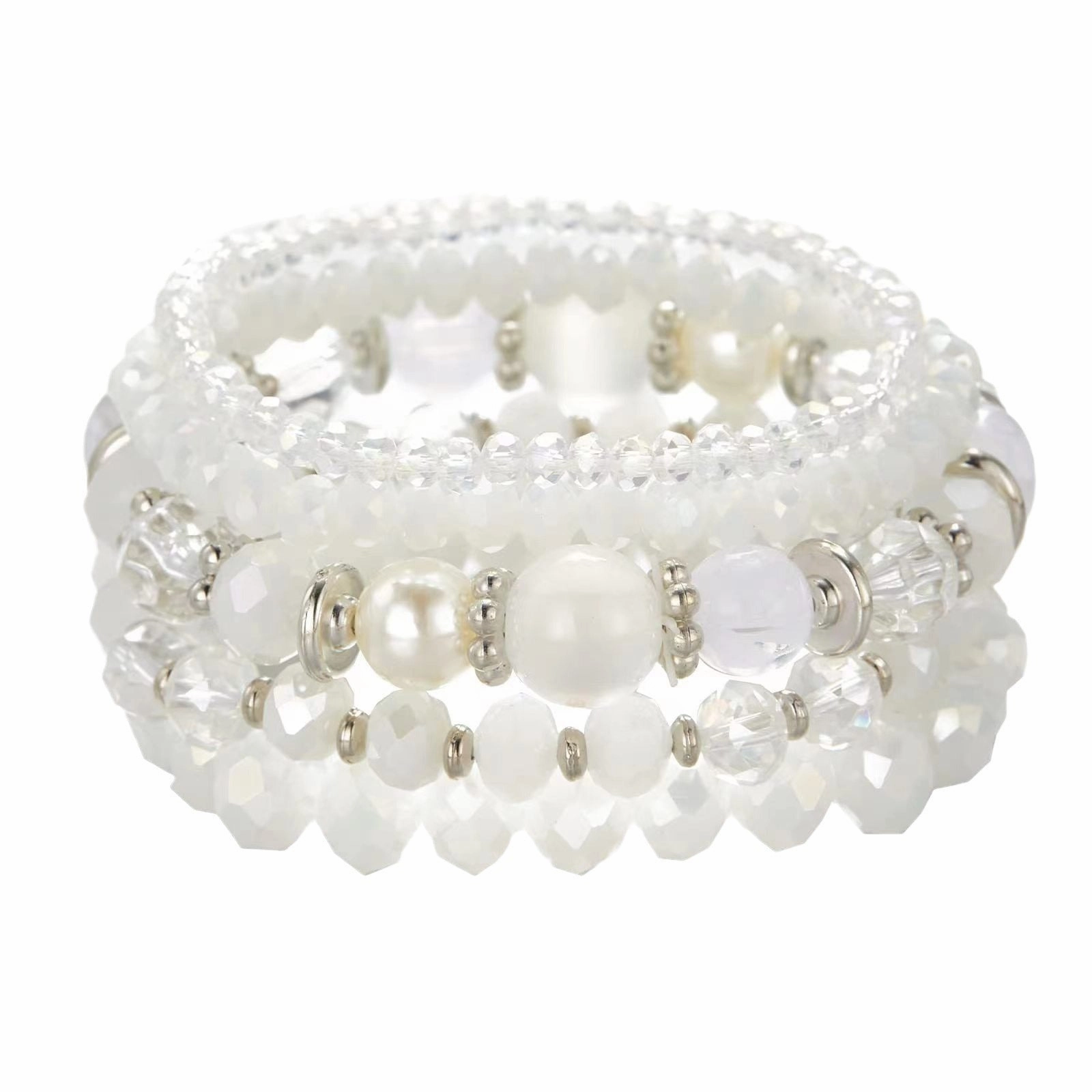 Wholesale Bohemian Colorful Crystal Multi-layered Beaded Elastic Bracelet