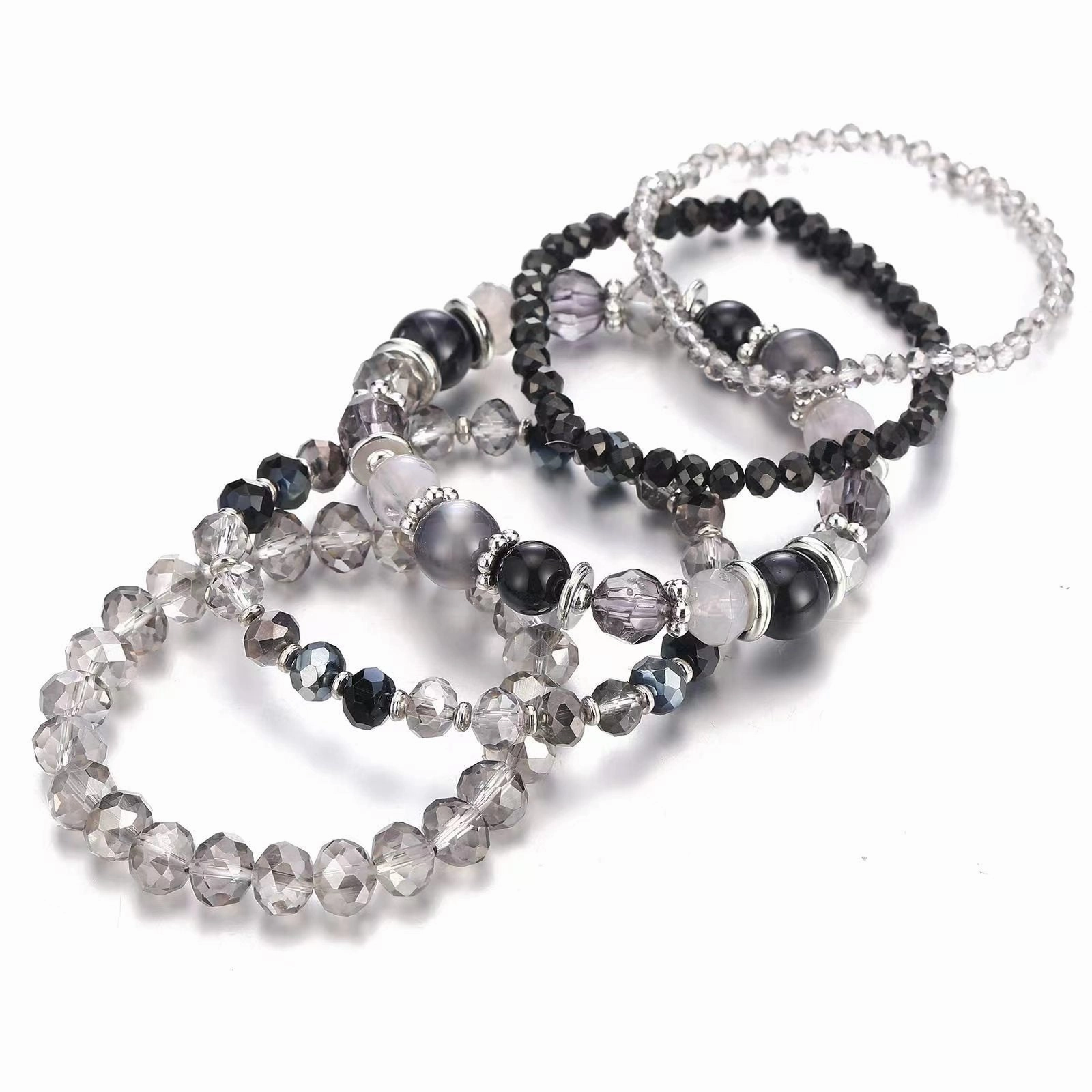 Wholesale Bohemian Colorful Crystal Multi-layered Beaded Elastic Bracelet