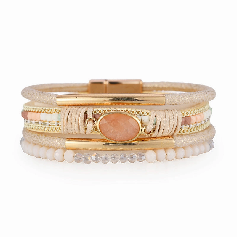 Wholesale Bohemian Copper Design Crystal Stone Multilayer Ethnic Style Bracelet