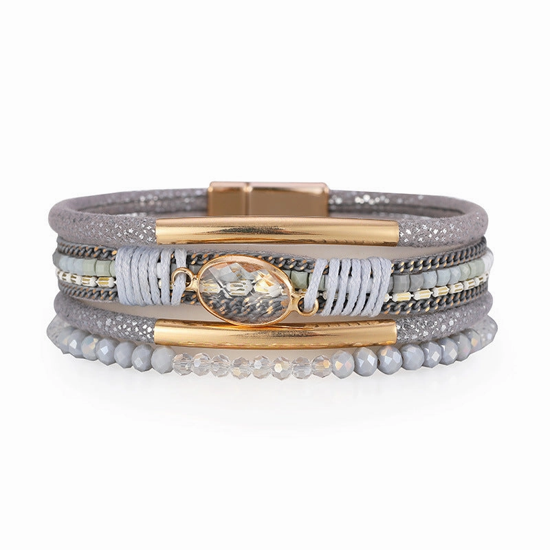 Wholesale Bohemian Copper Design Crystal Stone Multilayer Ethnic Style Bracelet