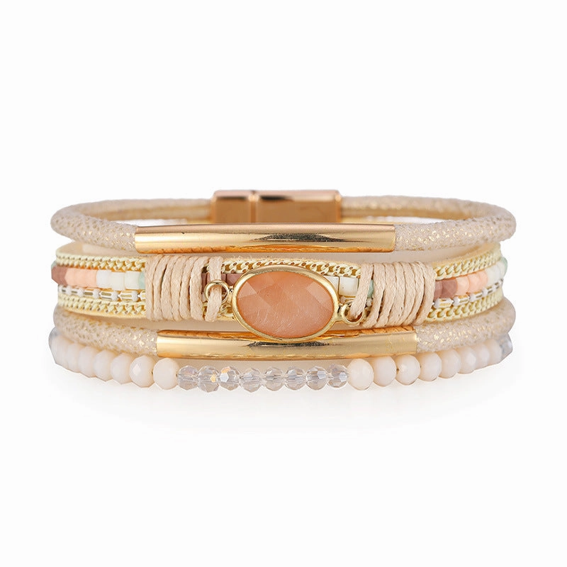 Wholesale Bohemian Copper Design Crystal Stone Multilayer Ethnic Style Bracelet