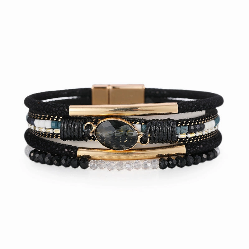 Wholesale Bohemian Copper Design Crystal Stone Multilayer Ethnic Style Bracelet