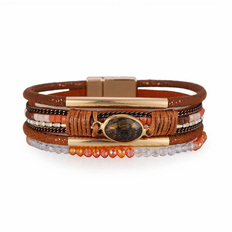 Wholesale Bohemian Copper Design Crystal Stone Multilayer Ethnic Style Bracelet