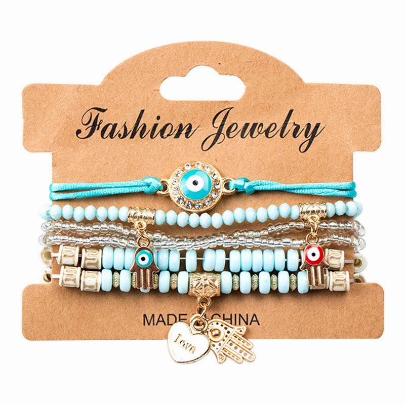 Wholesale Bohemian Devil Eye Heart Multilayer Glass Bracelet