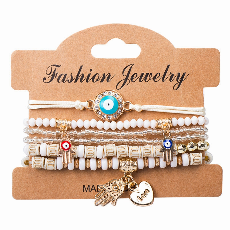 Wholesale Bohemian Devil Eye Heart Multilayer Glass Bracelet