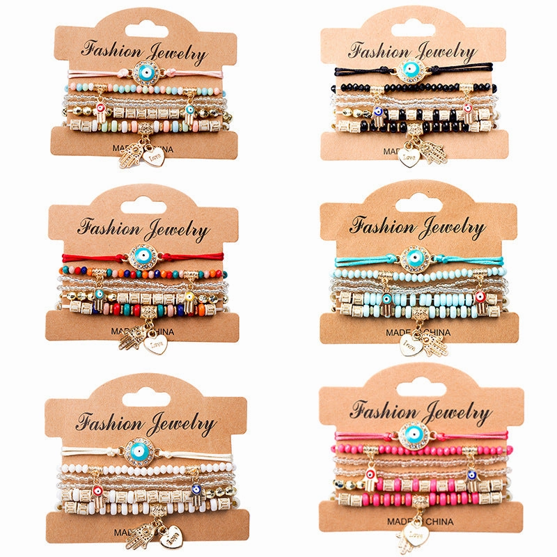 Wholesale Bohemian Devil Eye Heart Multilayer Glass Bracelet