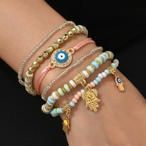 Wholesale Bohemian Devil Eye Palm Bracelet 6 Piece Set