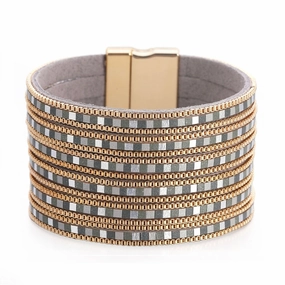 Wholesale Bohemian Ethnic Style Multi-layer Color Matching Chain Magnetic Buckle Alloy Bracelet