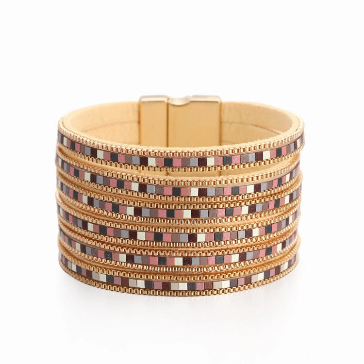 Wholesale Bohemian Ethnic Style Multi-layer Color Matching Chain Magnetic Buckle Alloy Bracelet