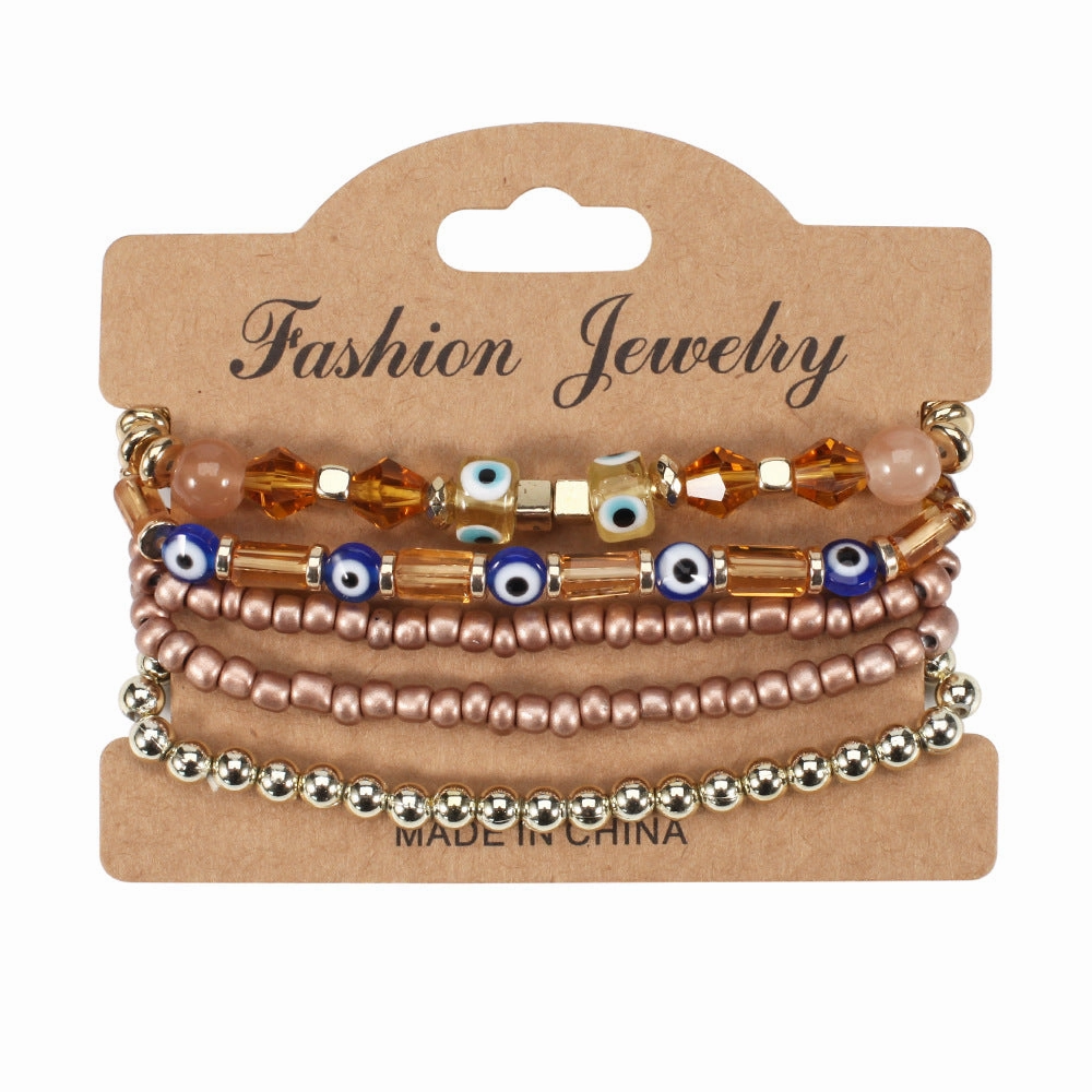 Wholesale Bohemian Eye Pattern Rice Beads Multi-layer Bracelet