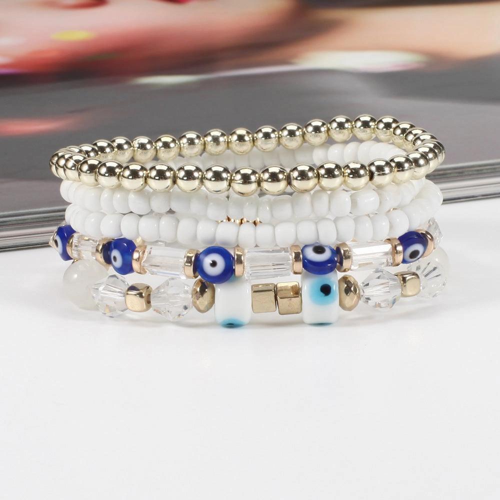 Wholesale Bohemian Eye Pattern Rice Beads Multi-layer Bracelet
