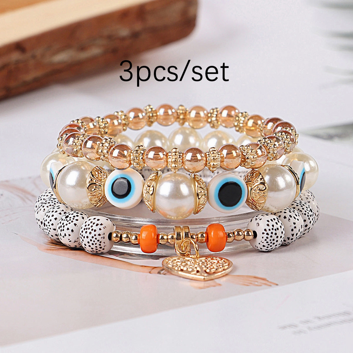 Wholesale Bohemian Eye Tree of Life Pendant Multi Layered Pendant Glass Elastic Bracelet