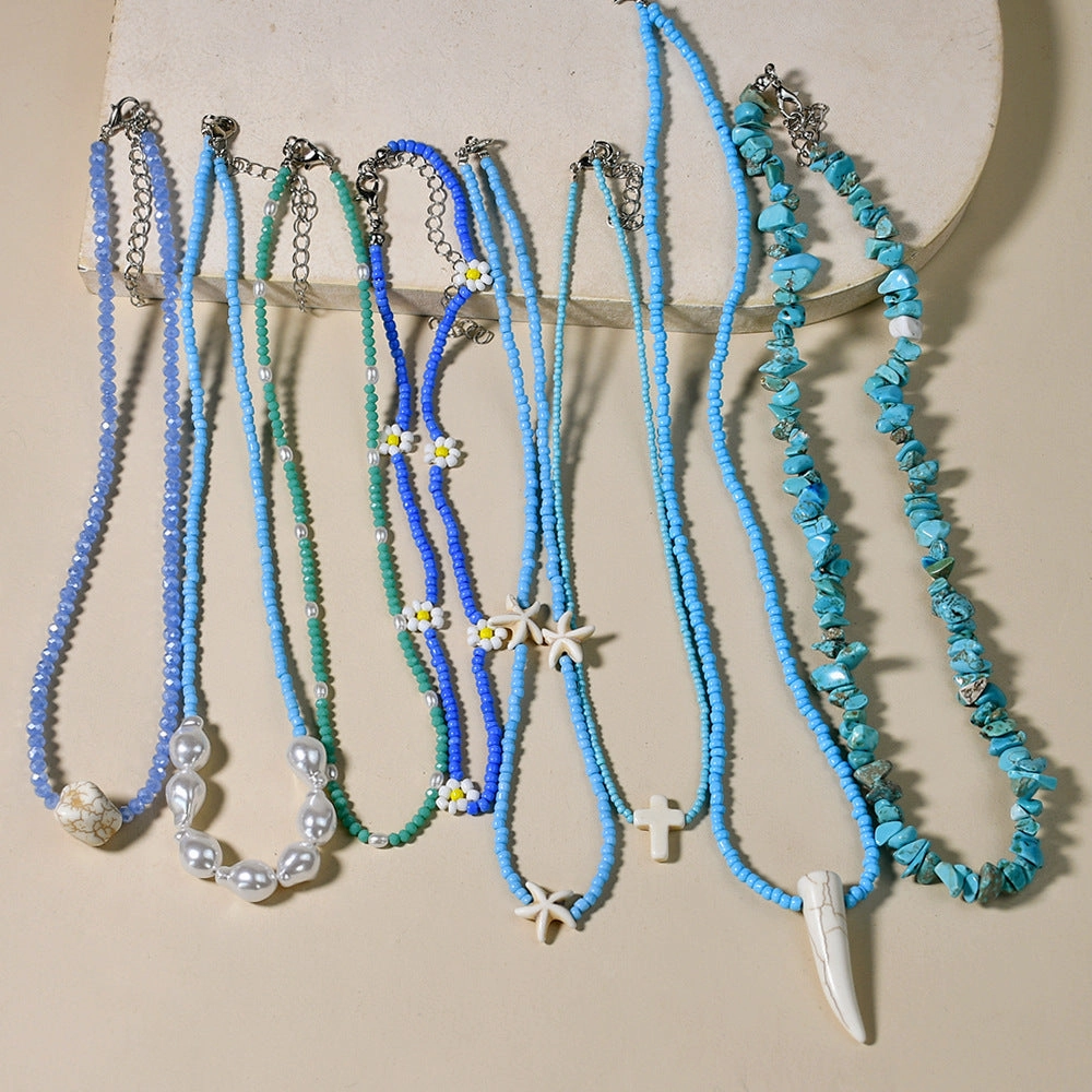 Wholesale Bohemian Flower Stacked Pearl Clavicle Necklace