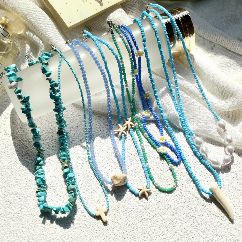 Wholesale Bohemian Flower Stacked Pearl Clavicle Necklace