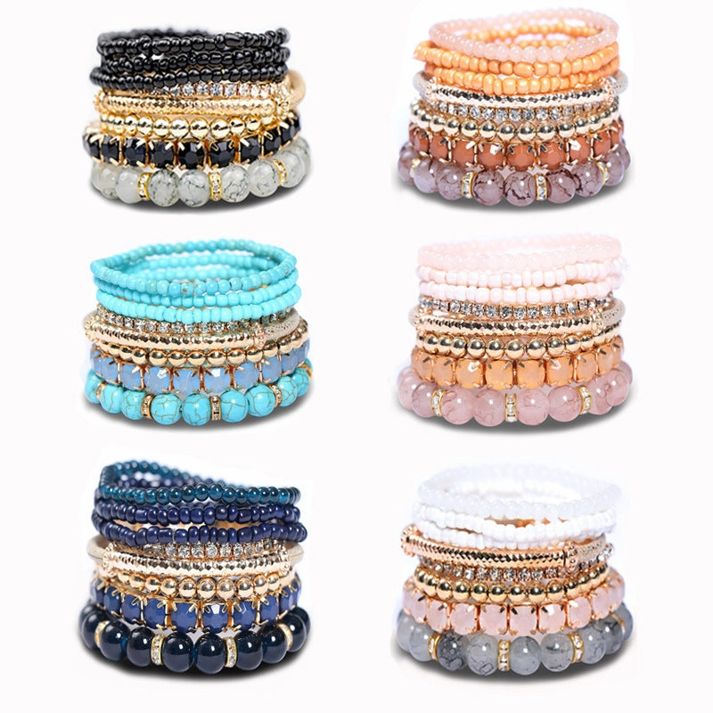 Wholesale Bohemian Glass Beads Layered Bracelet Set