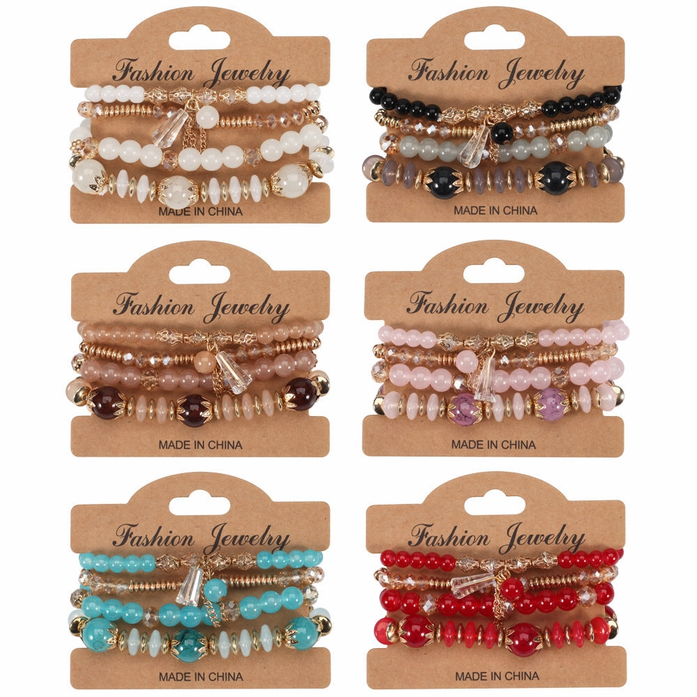 Wholesale Bohemian Imitation Agate Chain Tassel Colored Glass Electroplated Crystal Bracelet