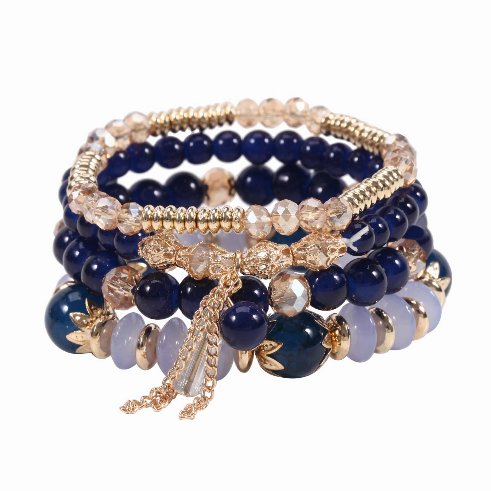 Wholesale Bohemian Imitation Agate Chain Tassel Colored Glass Electroplated Crystal Bracelet