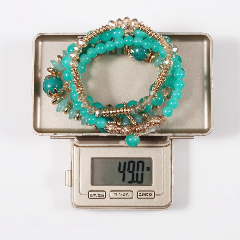 Wholesale Bohemian Imitation Agate Chain Tassel Colored Glass Electroplated Crystal Bracelet