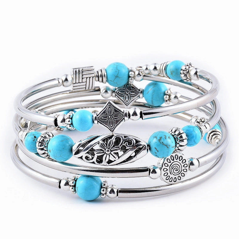 Wholesale Bohemian Multi-layer Imperial Stone Wrapped Four Layer Natural Stone Bead Wrapped Bracelet