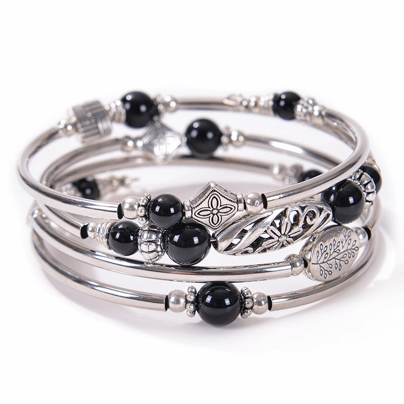 Wholesale Bohemian Multi-layer Imperial Stone Wrapped Four Layer Natural Stone Bead Wrapped Bracelet
