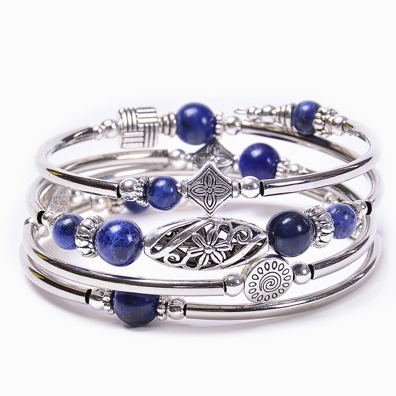 Wholesale Bohemian Multi-layer Imperial Stone Wrapped Four Layer Natural Stone Bead Wrapped Bracelet