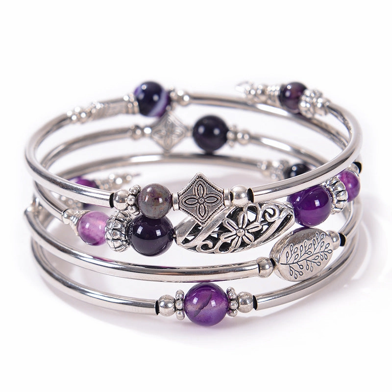 Wholesale Bohemian Multi-layer Imperial Stone Wrapped Four Layer Natural Stone Bead Wrapped Bracelet