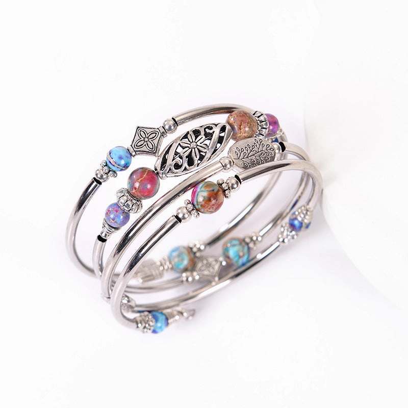 Wholesale Bohemian Multi-layer Imperial Stone Wrapped Four Layer Natural Stone Bead Wrapped Bracelet
