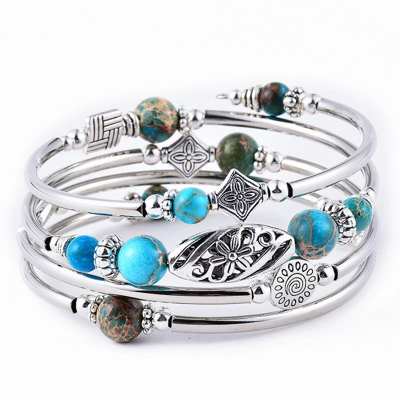 Wholesale Bohemian Multi-layer Imperial Stone Wrapped Four Layer Natural Stone Bead Wrapped Bracelet