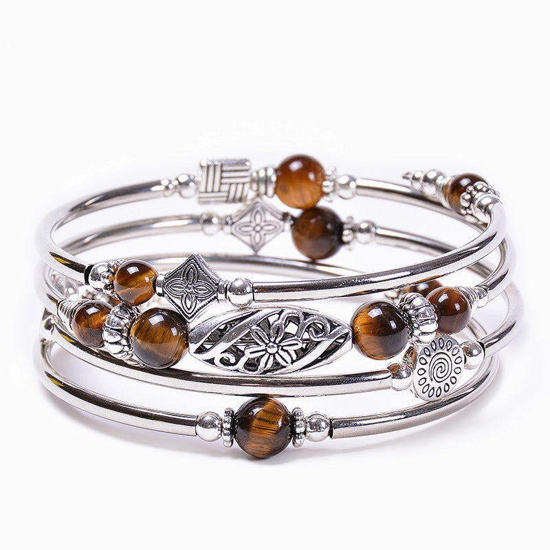 Wholesale Bohemian Multi-layer Imperial Stone Wrapped Four Layer Natural Stone Bead Wrapped Bracelet