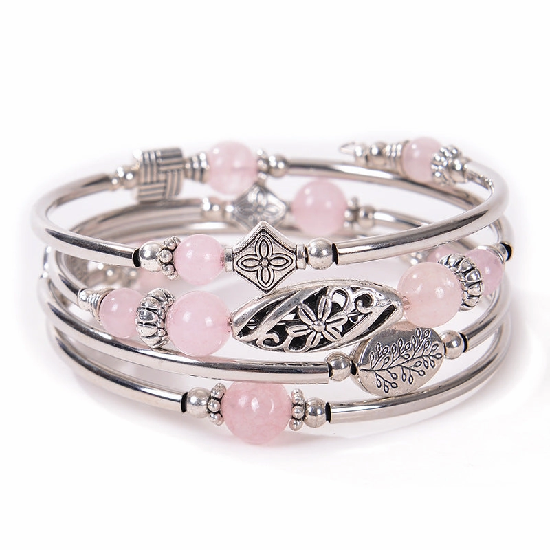 Wholesale Bohemian Multi-layer Imperial Stone Wrapped Four Layer Natural Stone Bead Wrapped Bracelet