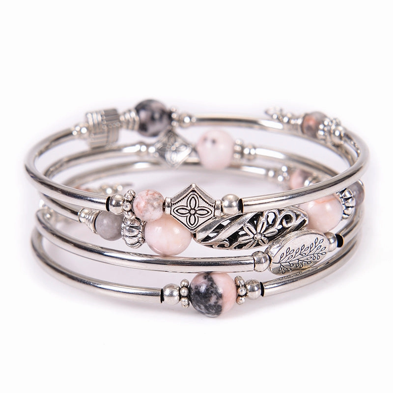 Wholesale Bohemian Multi-layer Imperial Stone Wrapped Four Layer Natural Stone Bead Wrapped Bracelet