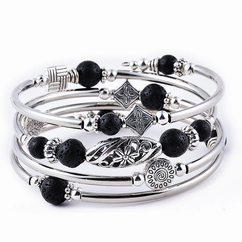 Wholesale Bohemian Multi-layer Imperial Stone Wrapped Four Layer Natural Stone Bead Wrapped Bracelet