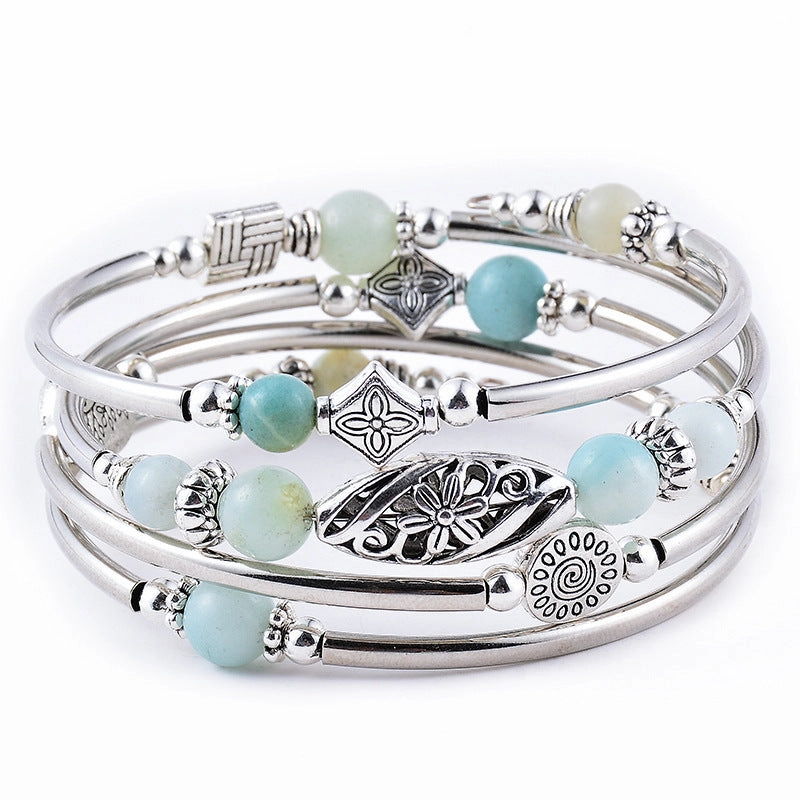 Wholesale Bohemian Multi-layer Imperial Stone Wrapped Four Layer Natural Stone Bead Wrapped Bracelet