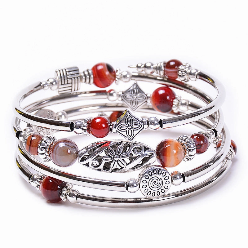 Wholesale Bohemian Multi-layer Imperial Stone Wrapped Four Layer Natural Stone Bead Wrapped Bracelet