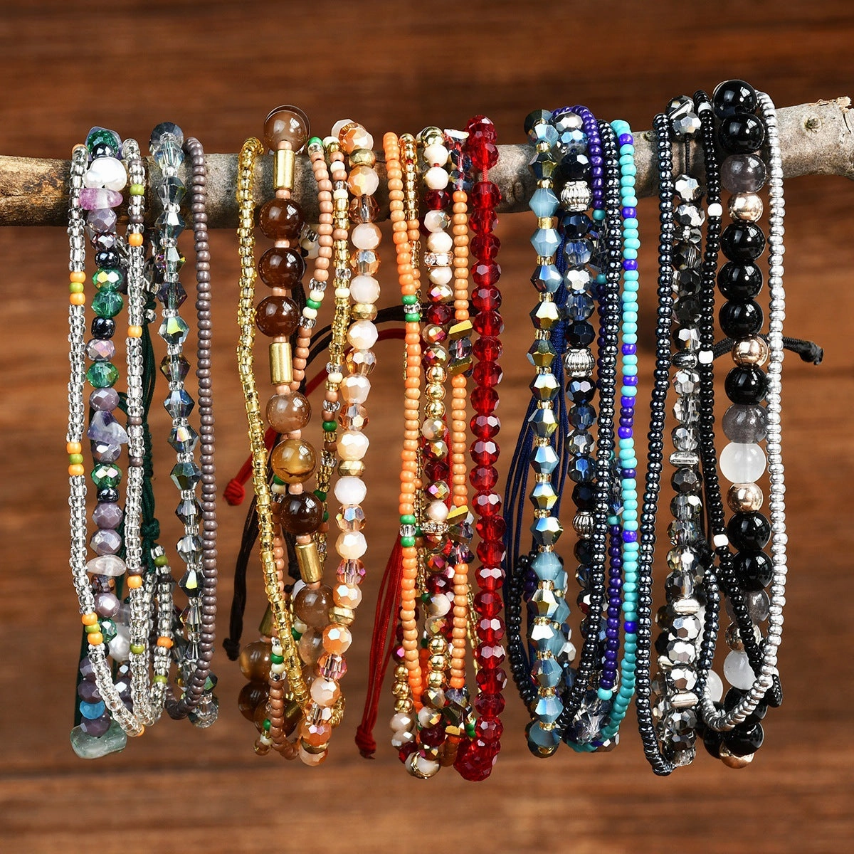 Wholesale Bohemian multi-layer natural gravel crystal beaded bracelet