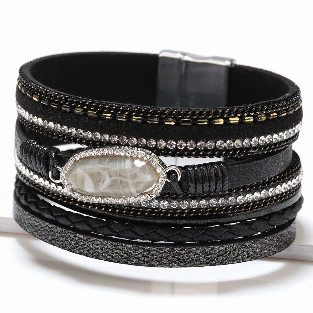 Wholesale Bohemian Multi-layer Woven Crystal Accessories Leather Bracelets