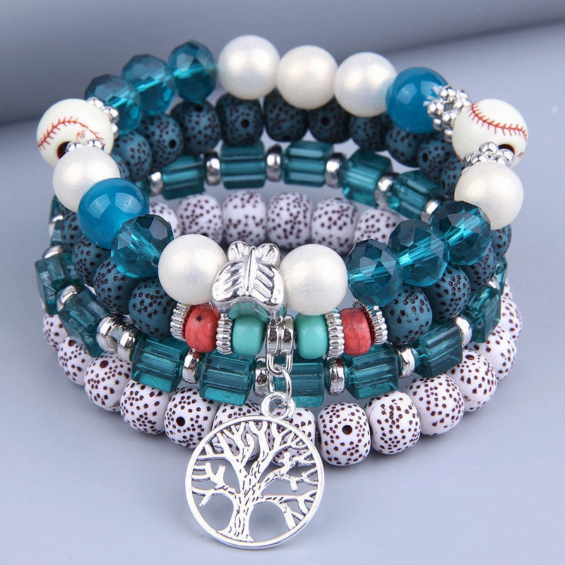 Wholesale Bohemian Multilayer Wooden Beads Alloy Bracelet